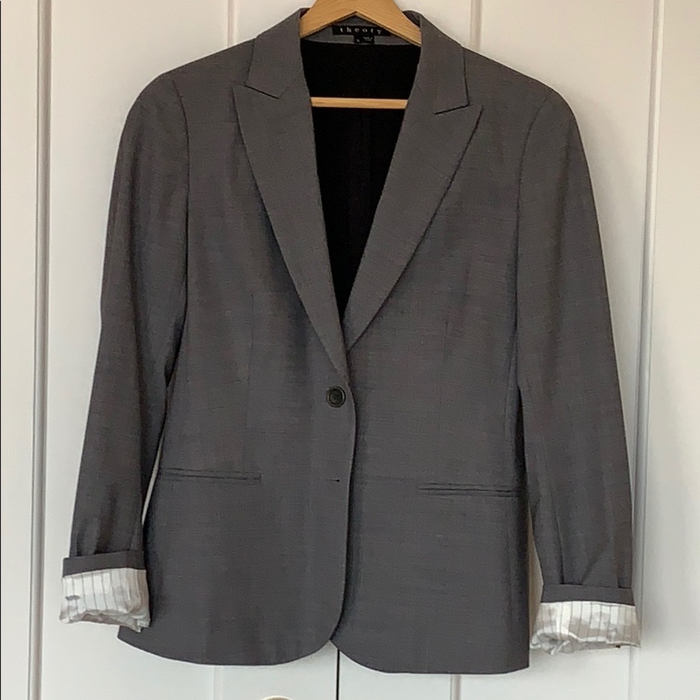 Theory “Broadway” gray wool two-button blazer